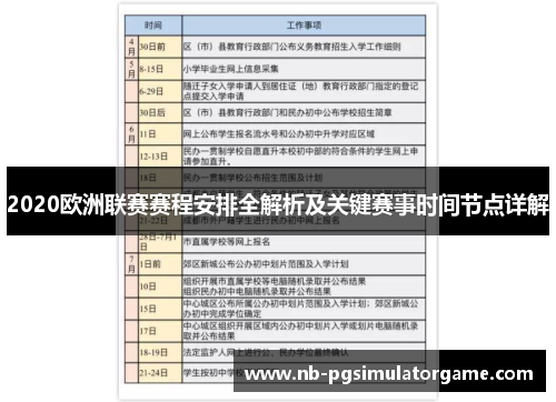2020欧洲联赛赛程安排全解析及关键赛事时间节点详解